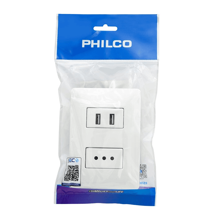 Enchufe Tomacorriente Simple con 2 USB Philco 4
