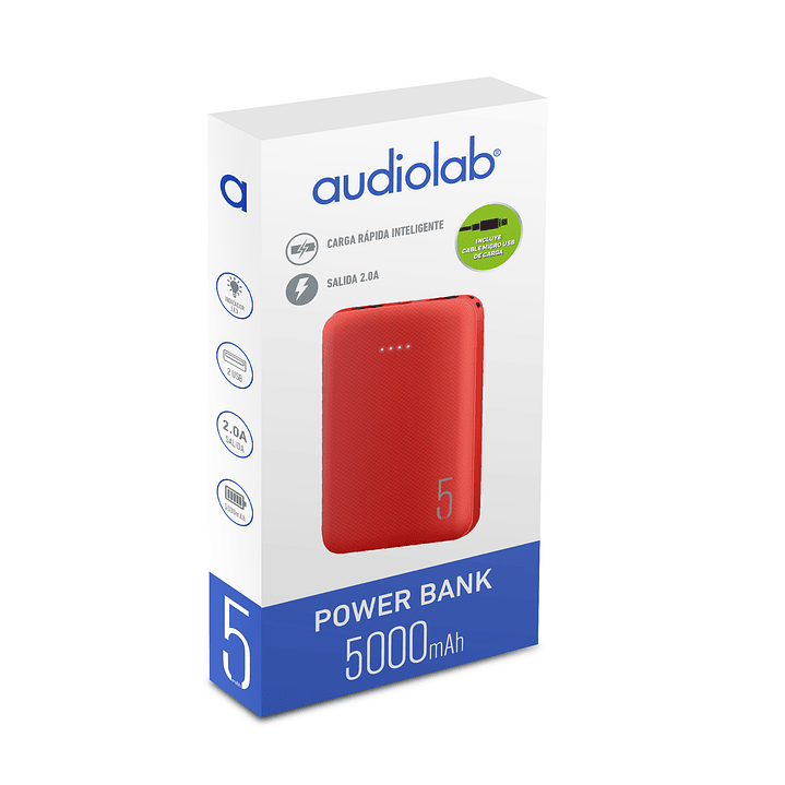 Powerbank 5.000 Mah 2 USB Rojo Audiolab 1