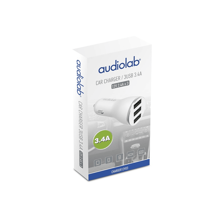 Cargador Auto USB Triple 2.1A Encendedor Audiolab 2