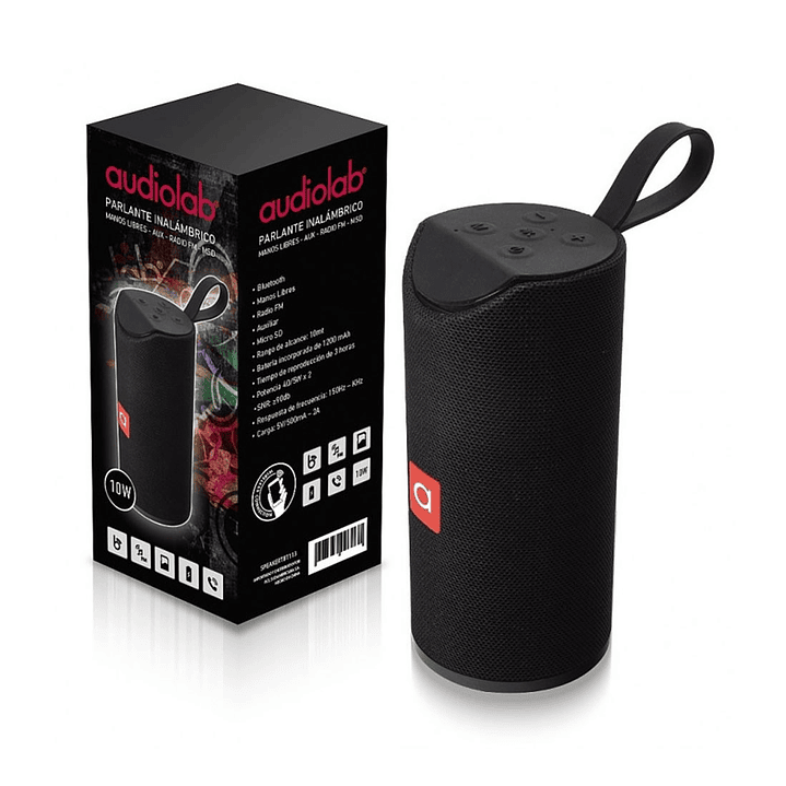 Parlante Audiolab Bluetooth Cilindrico Negro 2