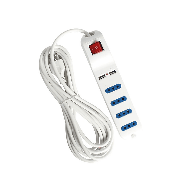 Alargador Electrico 5mt 4 Boca 2 USB Blanco Fujitel 1