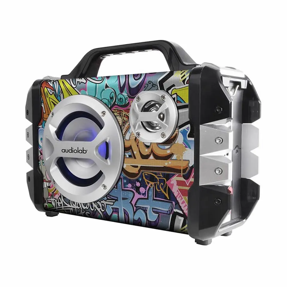 Parlante Suitcase Grafiti Audiolab Karaoke Microfono 1