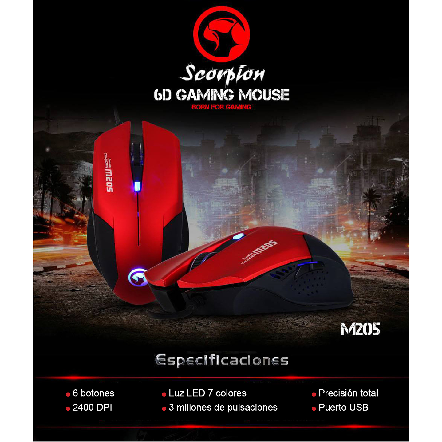 Mouse Gamer Scorpion M205 Rojo 2400dpi 5