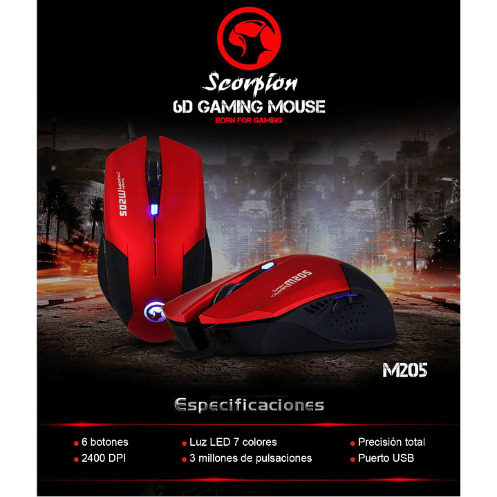 Mouse Gamer Scorpion M205 Rojo 2400dpi 5