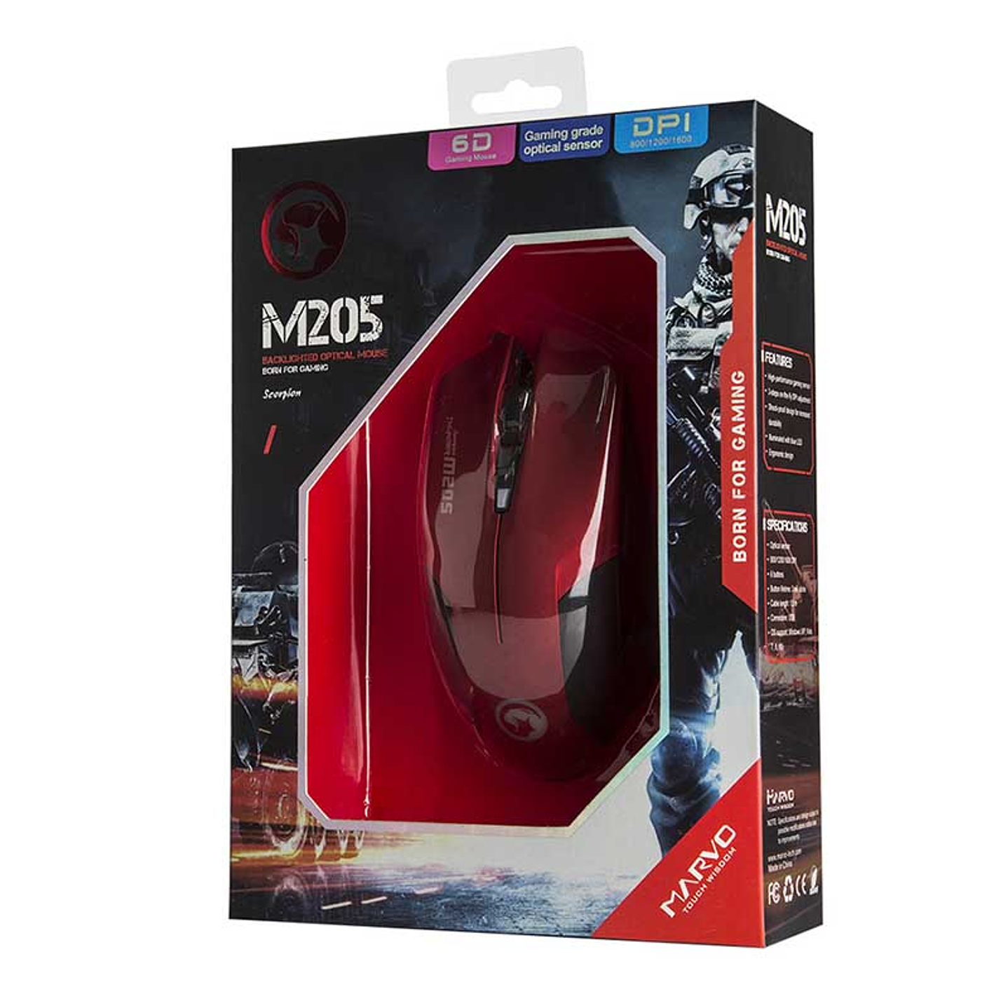 Mouse Gamer Scorpion M205 Rojo 2400dpi 6