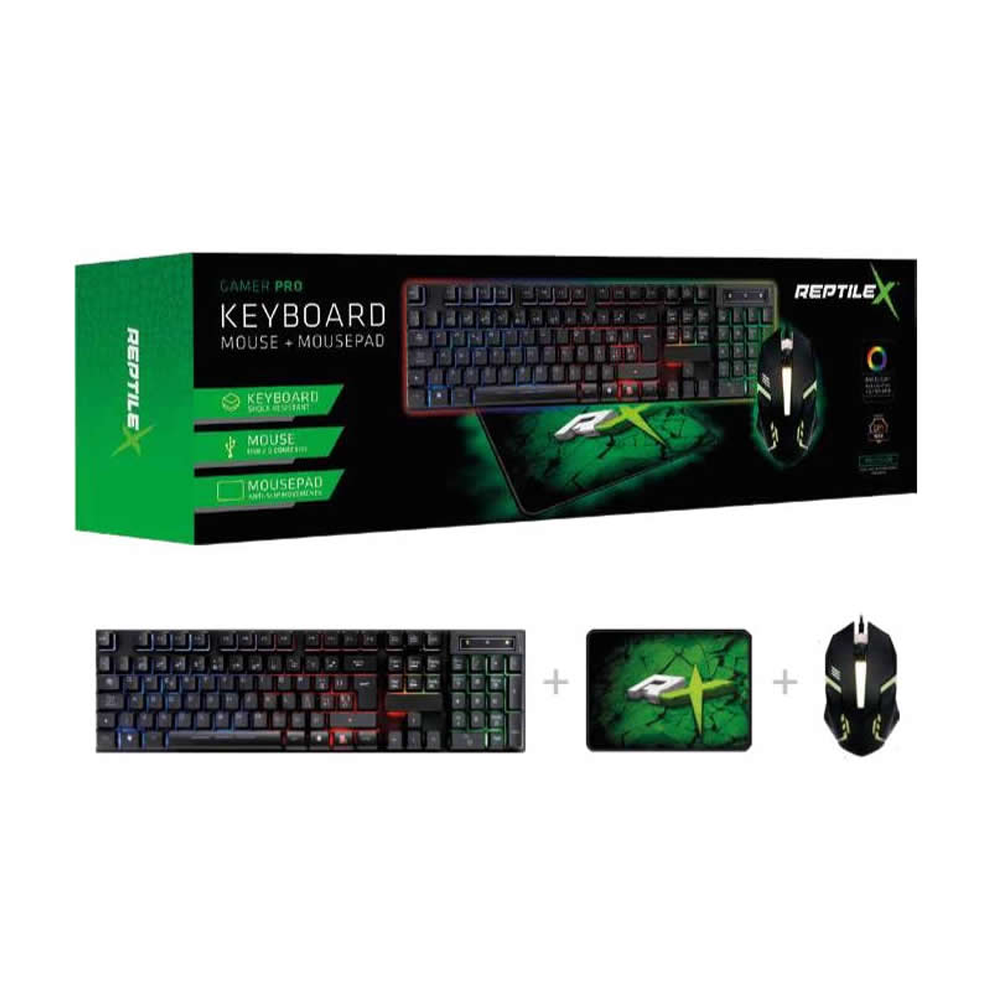 Kit Gamer 3 en 1 Teclado Mouse y Pad ReptileX Led 3