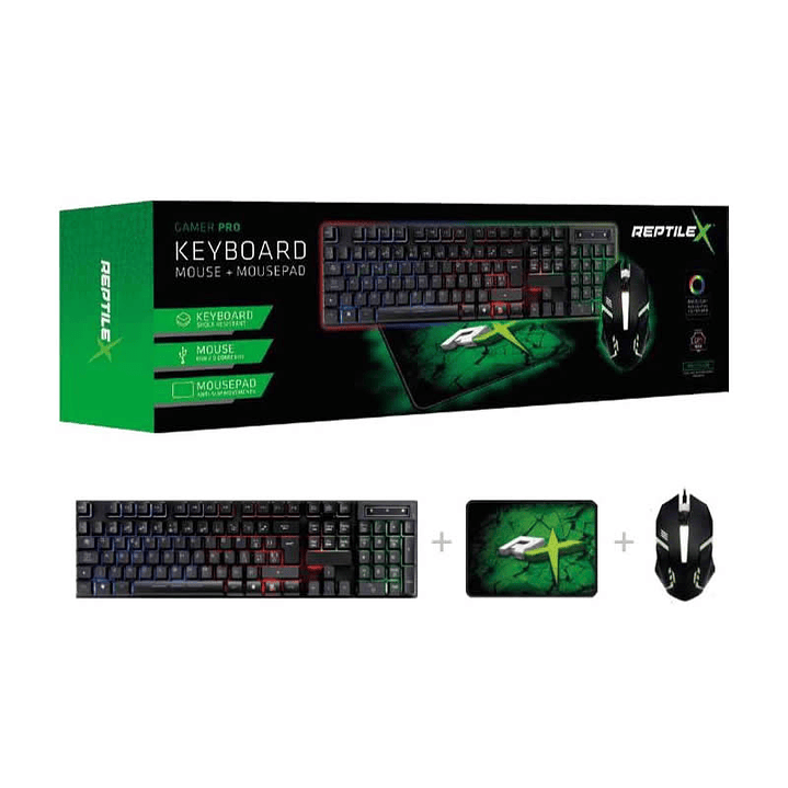 Kit Gamer 3 en 1 Teclado Mouse y Pad ReptileX Led 3