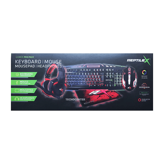 Kit 4 en 1 Gamer Reptilex Teclado Mouse Audifono Pad