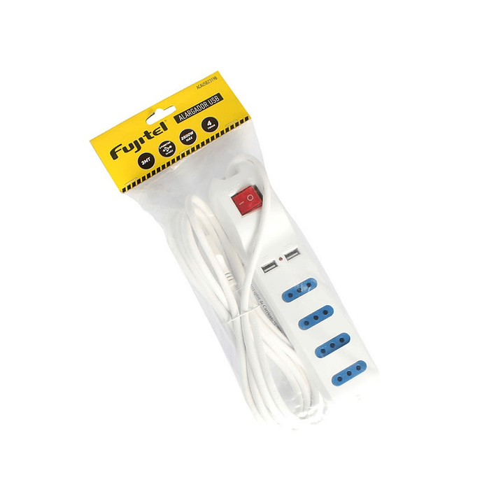 Alargador Electrico 3mt 4 Boca 2 USB Blanco Fujitel 2