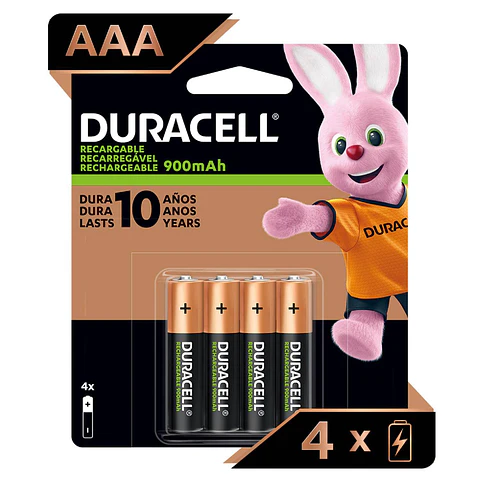 Pack 4 Pilas AAA Recargables Duracell 900mAh