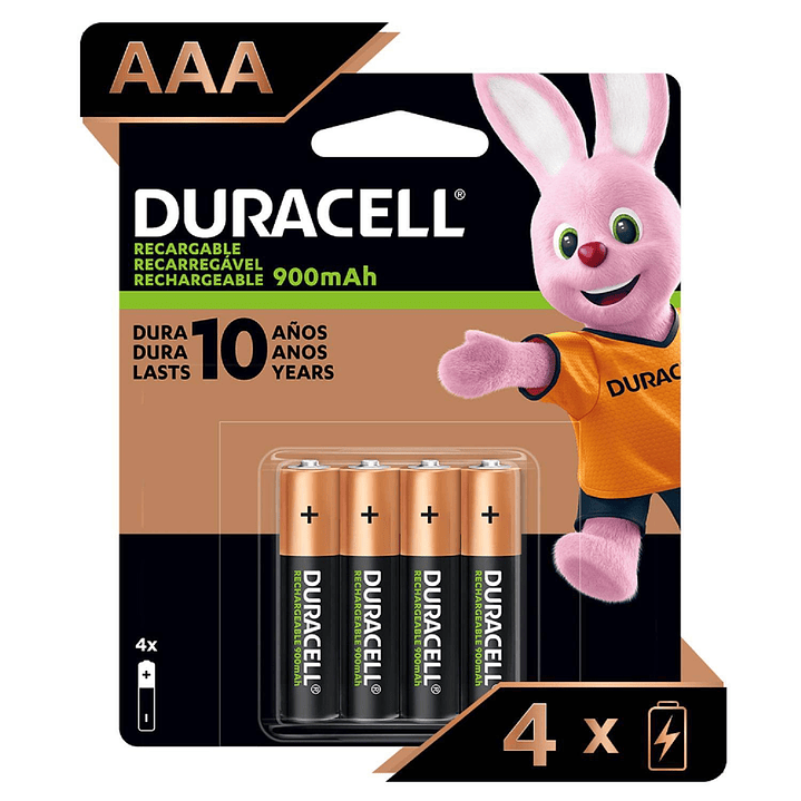 Pack 4 Pilas AAA Recargables Duracell 900mAh 1