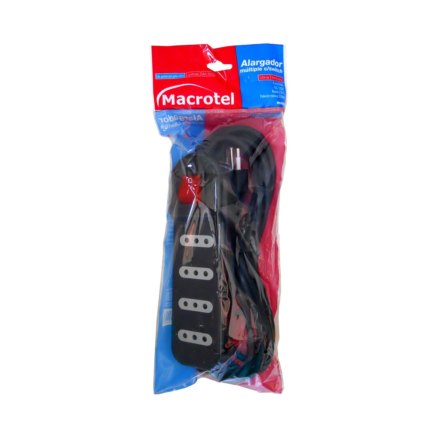 Alargador Electrico 3 Mts 4 Pos Negro Switch 3