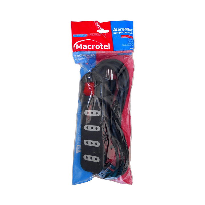 Alargador Electrico 3 Mts 4 Pos Negro Switch 3