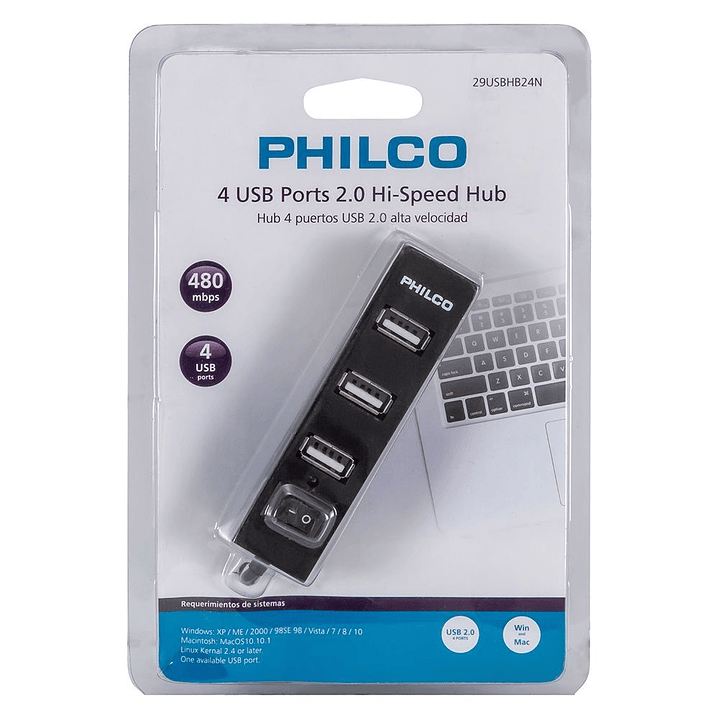 Mini Hub USB 2.0 Philco Negro 4p 2