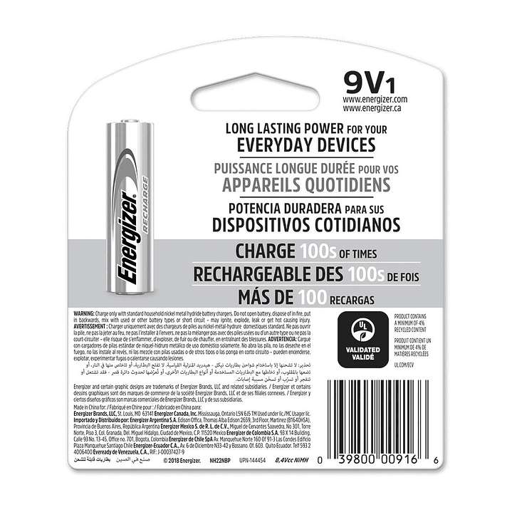 Bateria Recargable Energizer 9v 175mah 3
