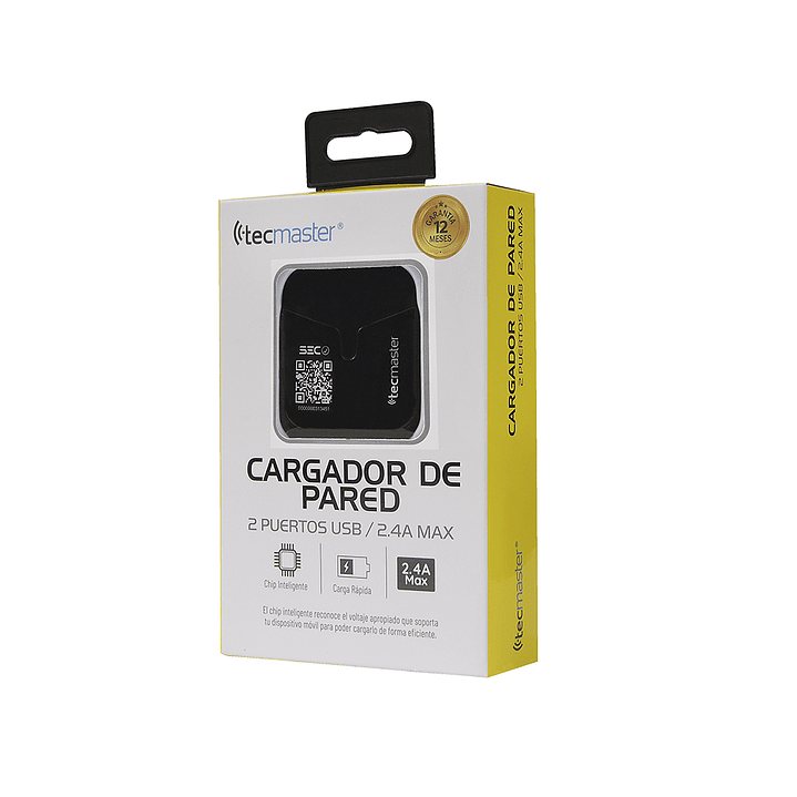Cargador Pared 2 Usb 2.4a Max Tecmaster Negro 1