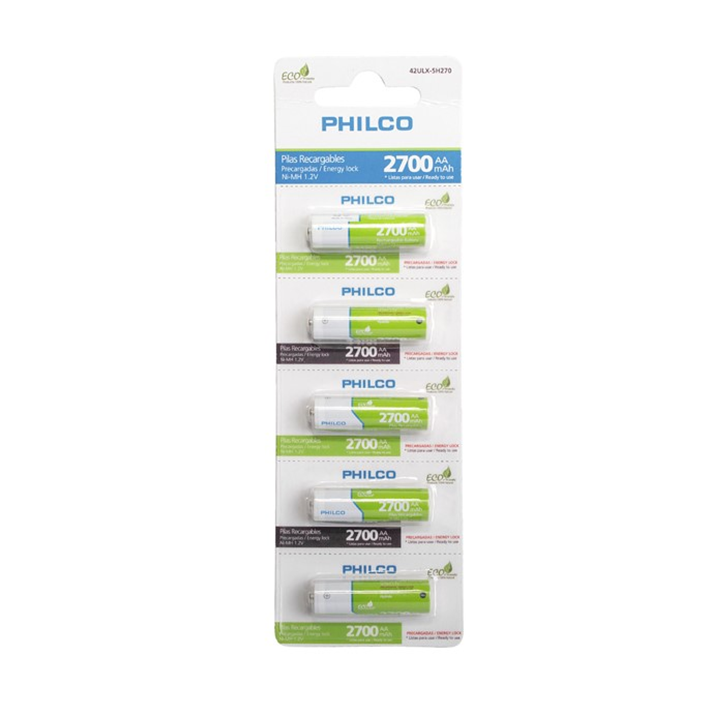 Pack 5 Pilas Recargables AA Philco 2700mha 1
