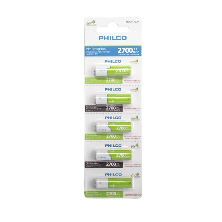 Pack 5 Pilas Recargables AA Philco 2700mha 1