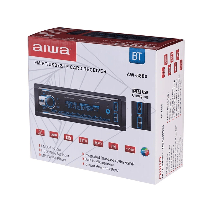 Radio Auto 1 Din Bt Usb X2 Radio Fm Aiwa AW5880T 4