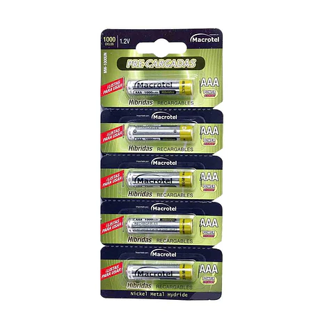 Pack 5 Pilas Recargables AAA Macrotel 1000mha