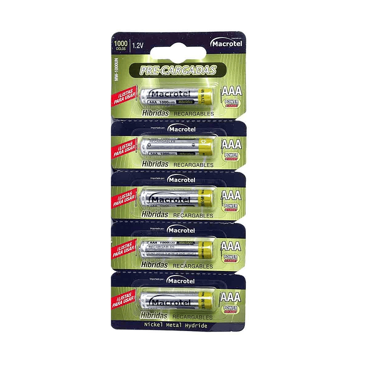 Pack 5 Pilas Recargables AAA Macrotel 1000mha 1