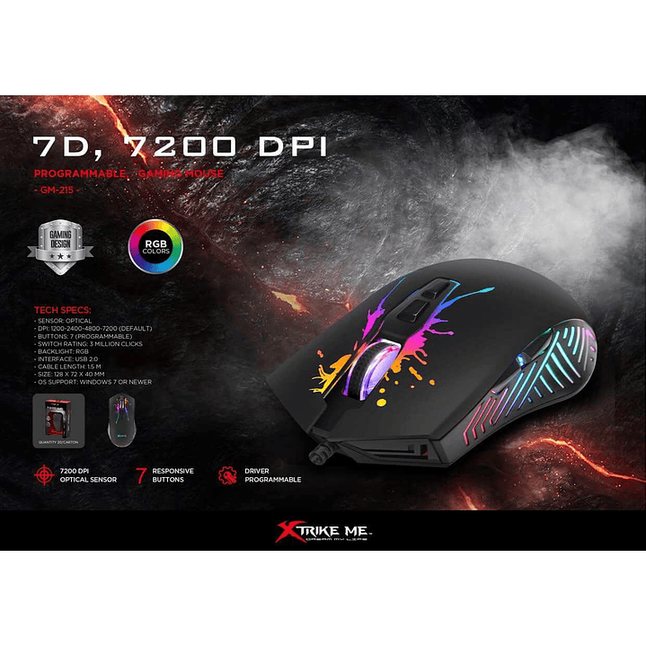 Mouse Gamer Xtrike Me Pro 7200dpi Gm-215 6