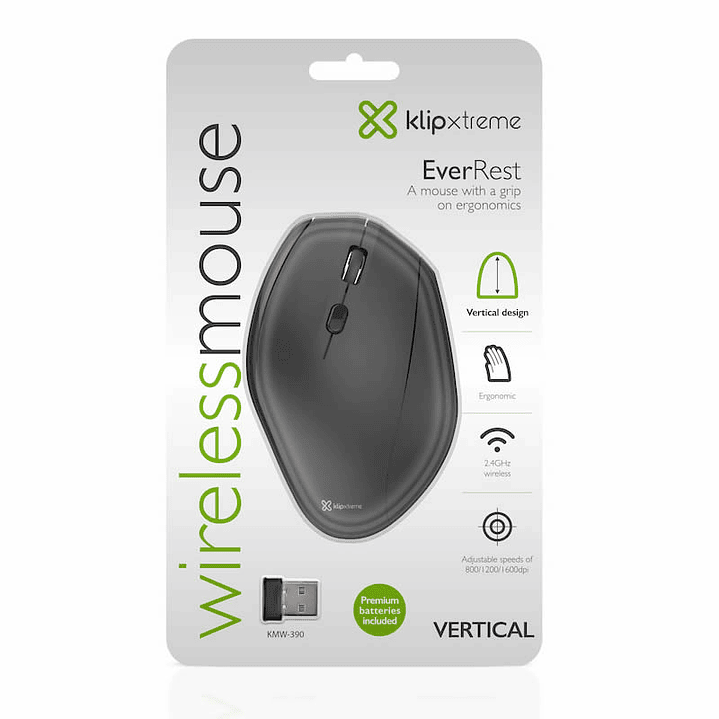 Mouse Vertical Klipxtreme EverRest Negro 7
