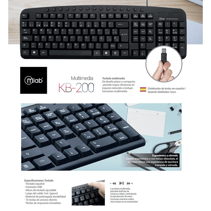 Teclado Multimedia Mlab Querty Español Usb 2