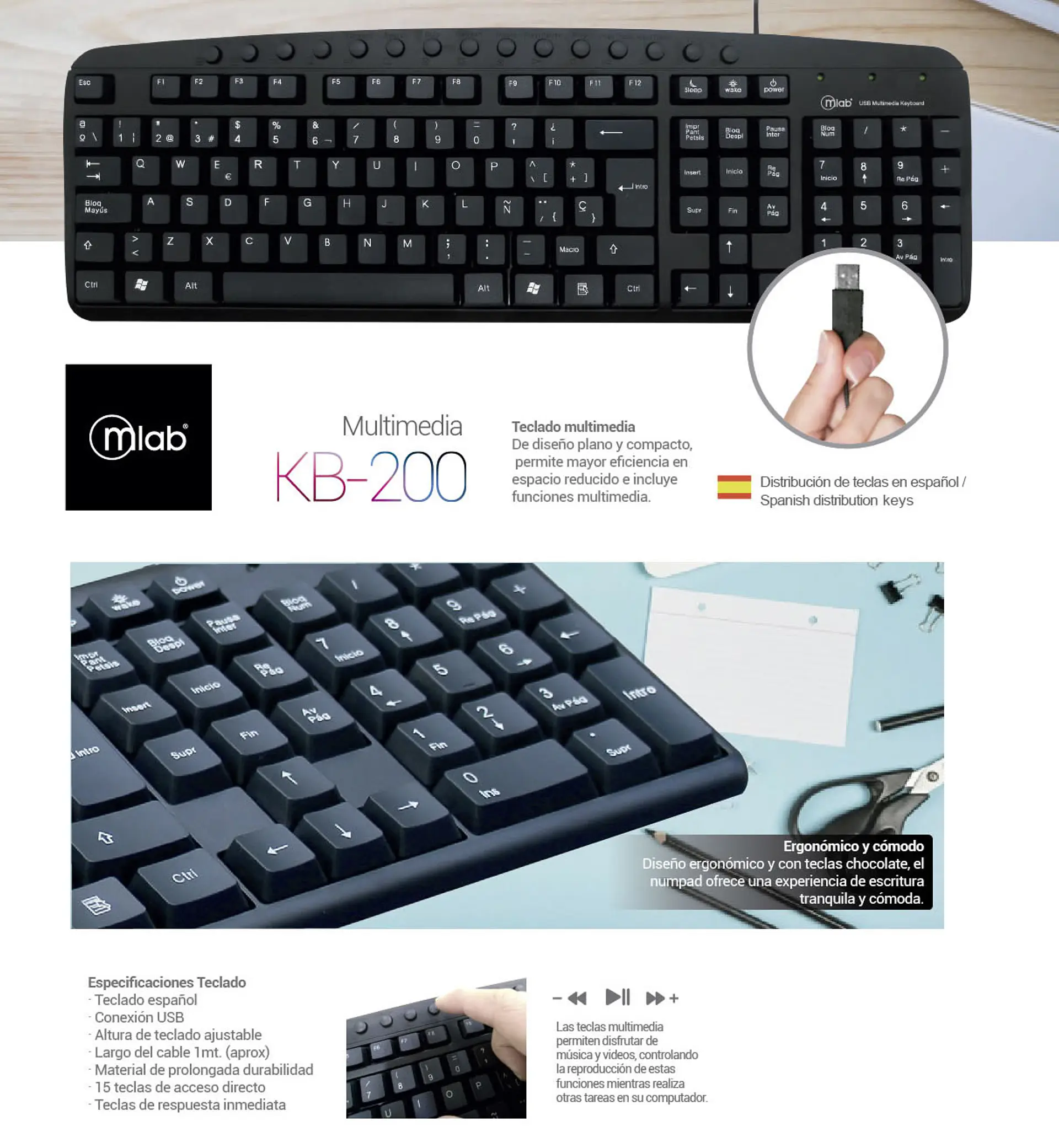 Teclado Multimedia Mlab Querty Español Usb 2