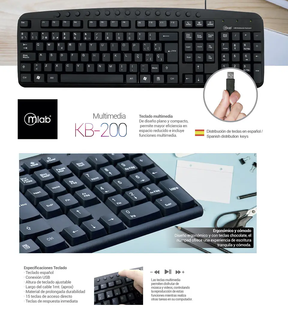 Teclado Multimedia Mlab Querty Español Usb 2