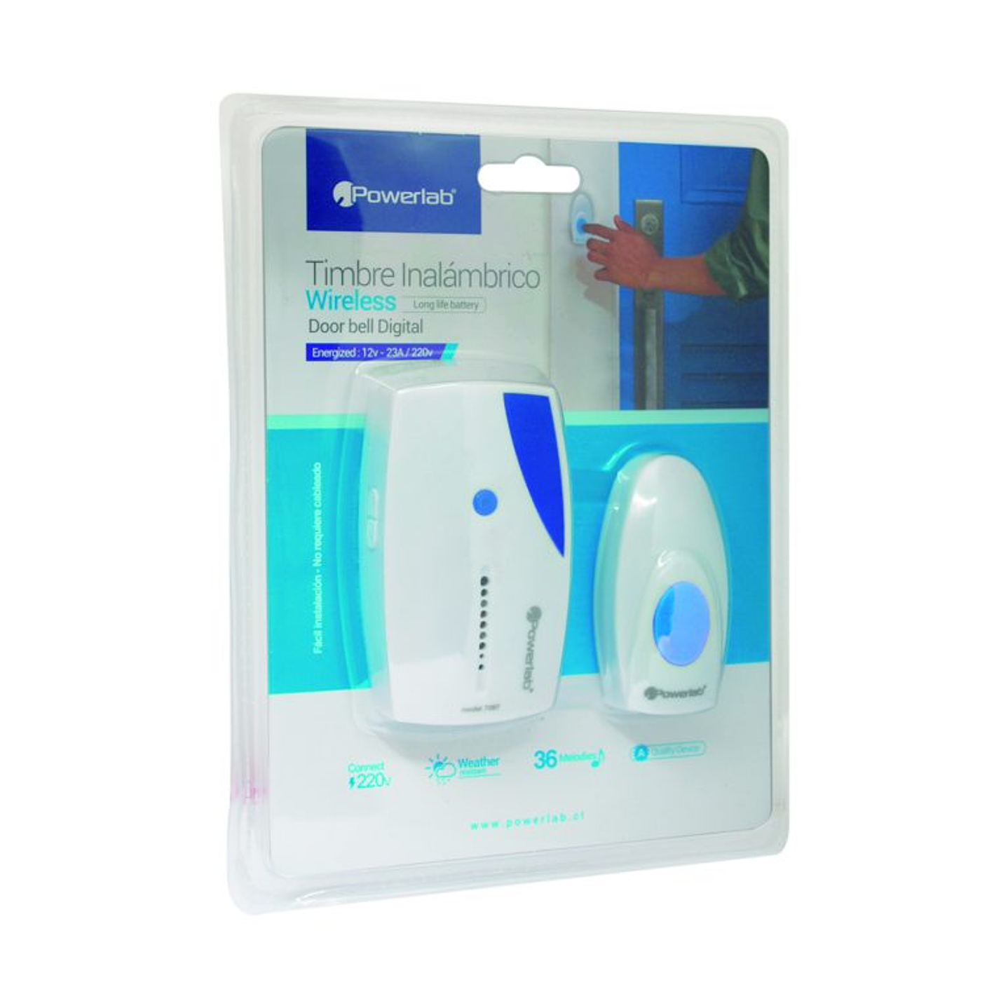 Timbre inalambrico Simple 220v Powerlab Azul 2