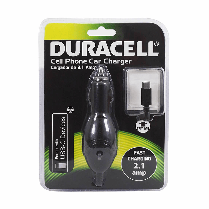 Cargador Auto 12v Tipo C Duracell 2.1a 2