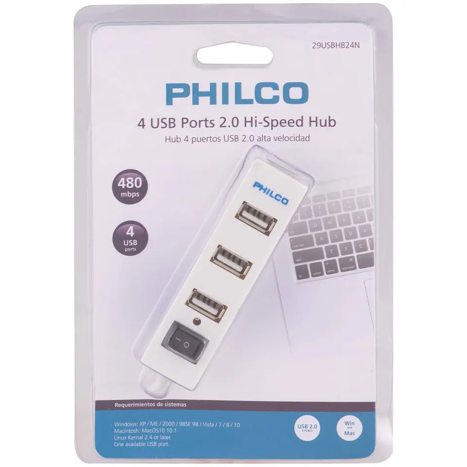Mini Hub USB 2.0 Philco Blanco 4p 2