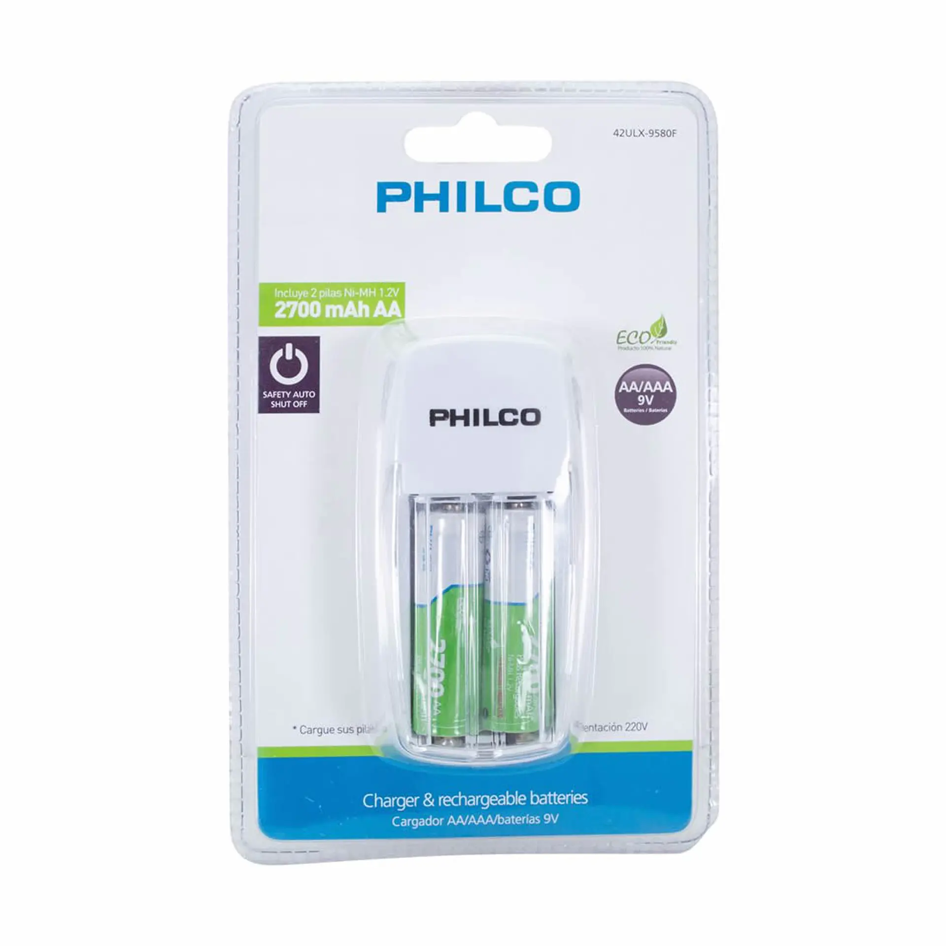 Cargador Pilas + 2 pilas AA Philco 2700mha 1