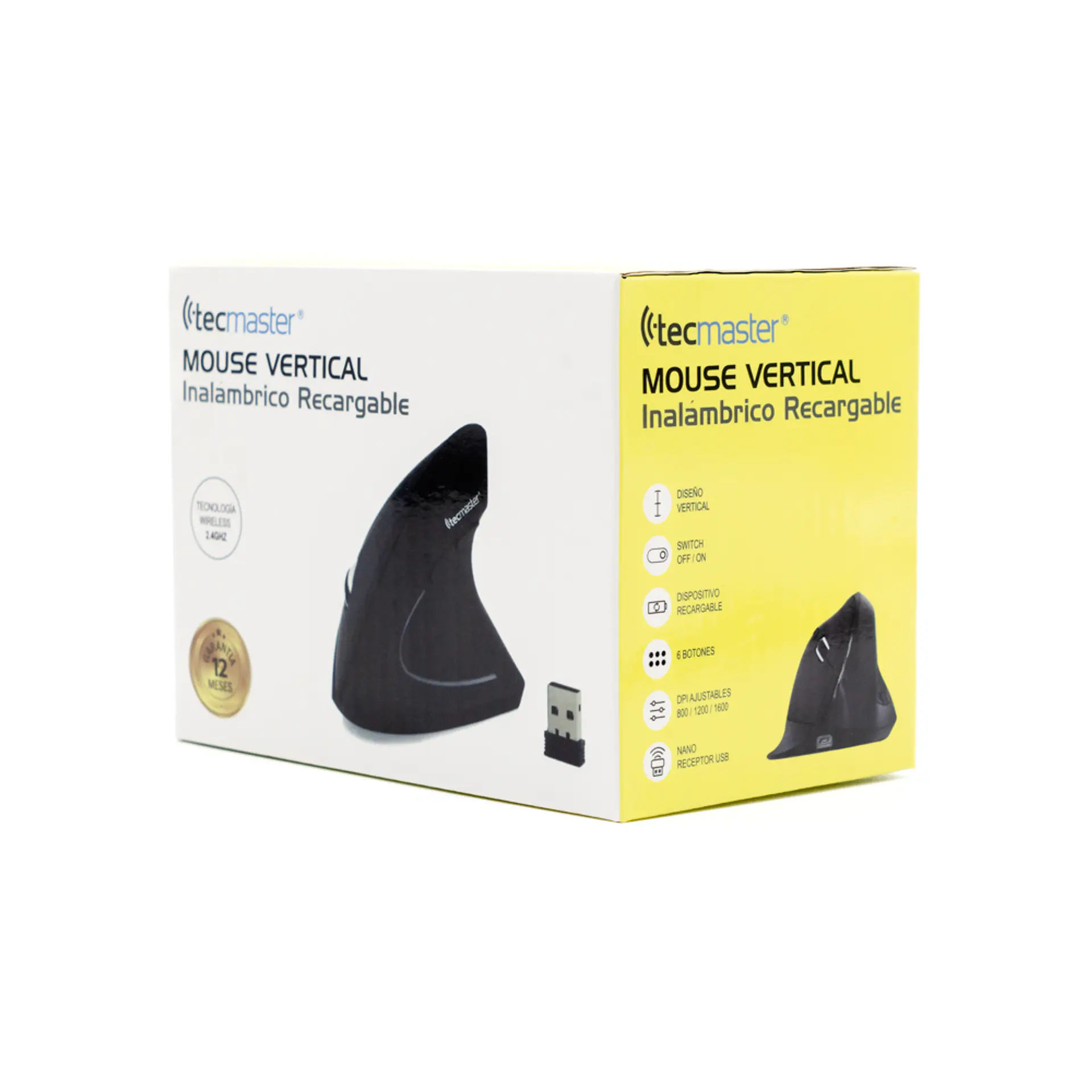 Mouse Inalambrico Vertical Recargable Tecmaster 3