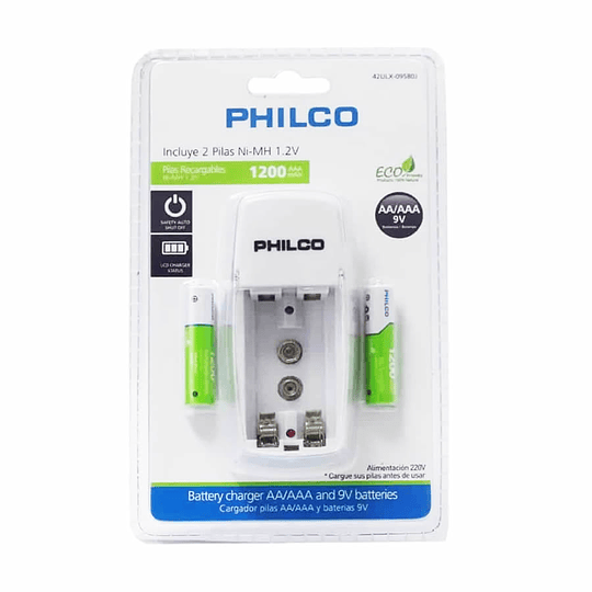 Cargador Pilas + 2 pilas AAA Philco 1200mha