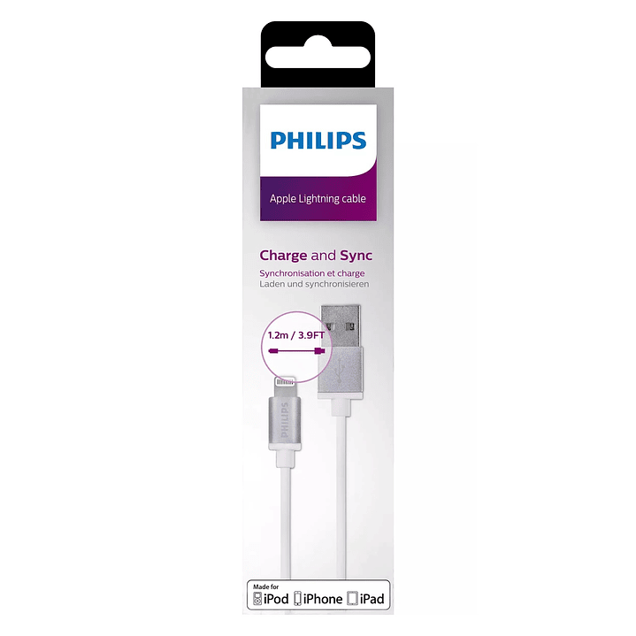 Cable Lightning a USB Philips 1.2m Blanco 2
