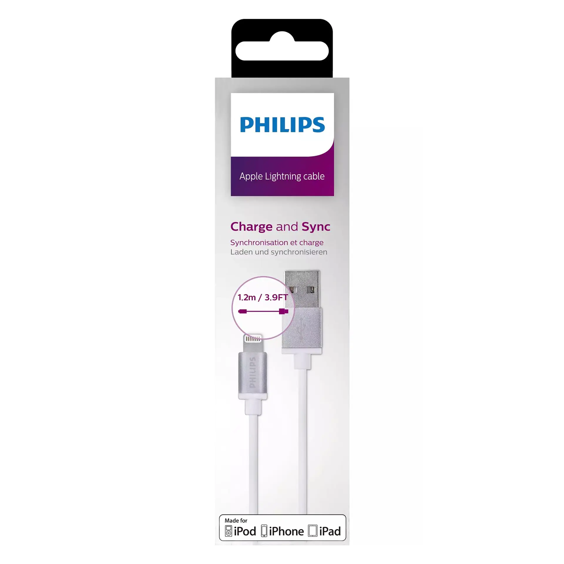 Cable Lightning a USB Philips 1.2m Blanco 2