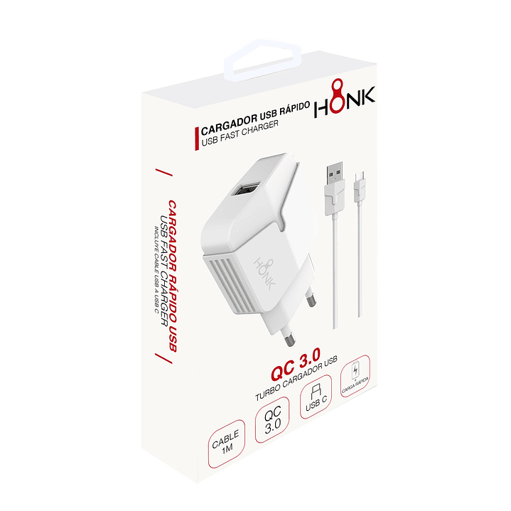 Cargador Pared y Cable Tipo C Honk QC3.0 2