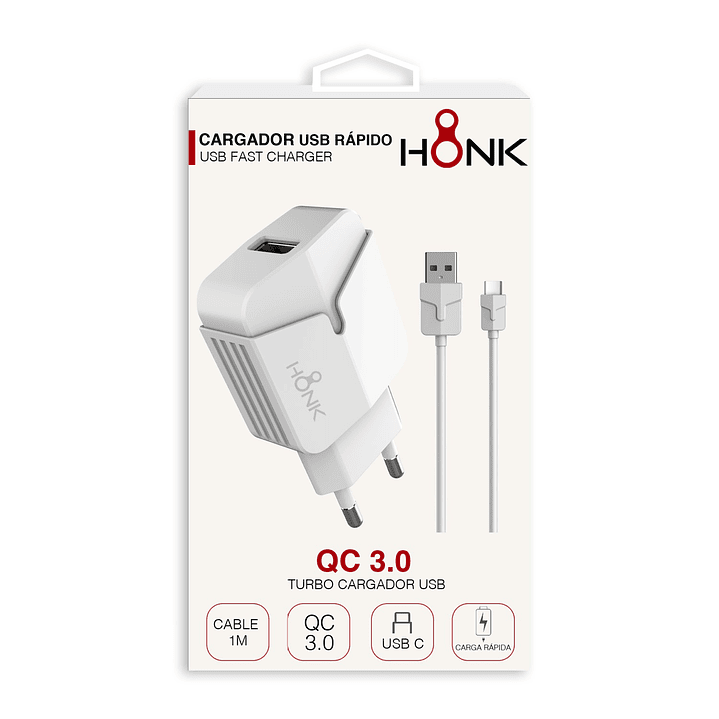 Cargador Pared y Cable Tipo C Honk QC3.0 3