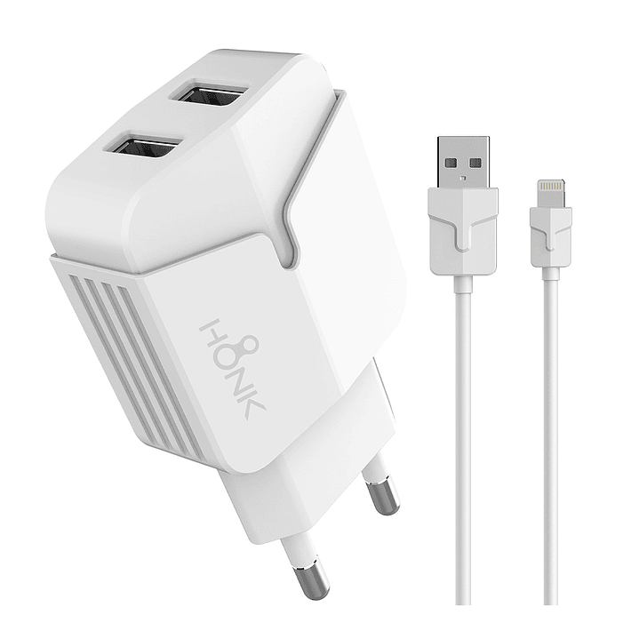 Cargador Pared Doble y Cable Lightning Honk 2.4A 1