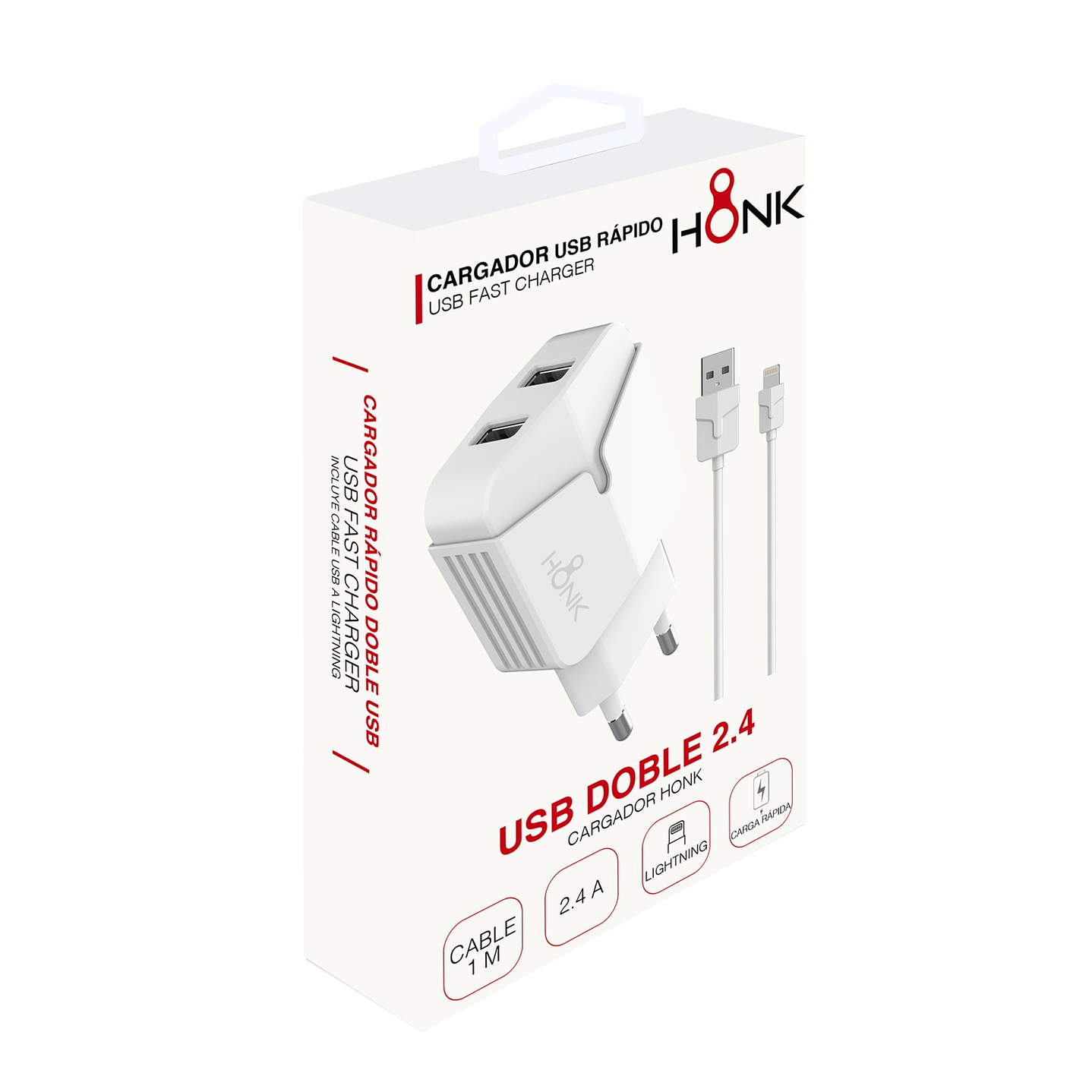 Cargador Pared Doble y Cable Lightning Honk 2.4A 2