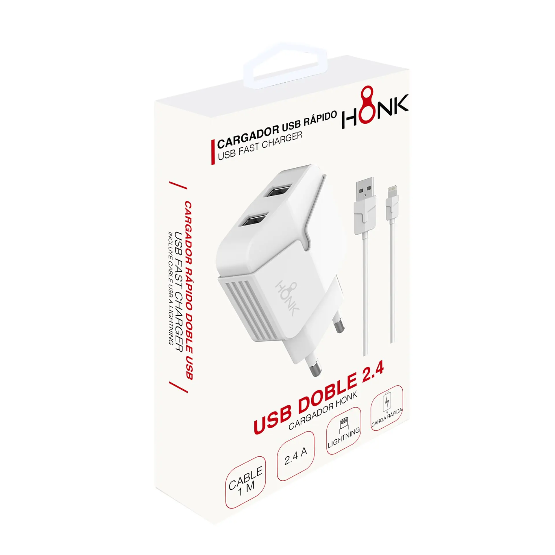 Cargador Pared Doble y Cable Lightning Honk 2.4A 2