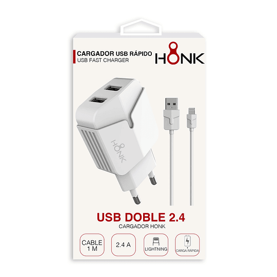 Cargador Pared Doble y Cable Lightning Honk 2.4A