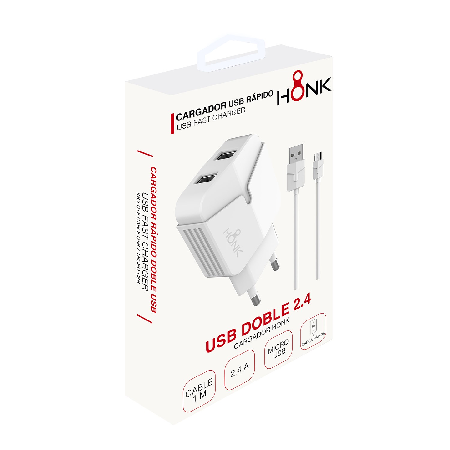 Cargador Pared Doble y Cable Micro USB Honk 2.4A 2