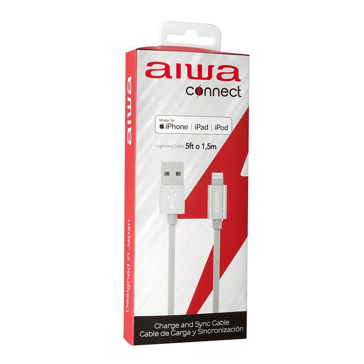 Cable Usb Lightning 1.5m Mfi Aiwa Silver 2
