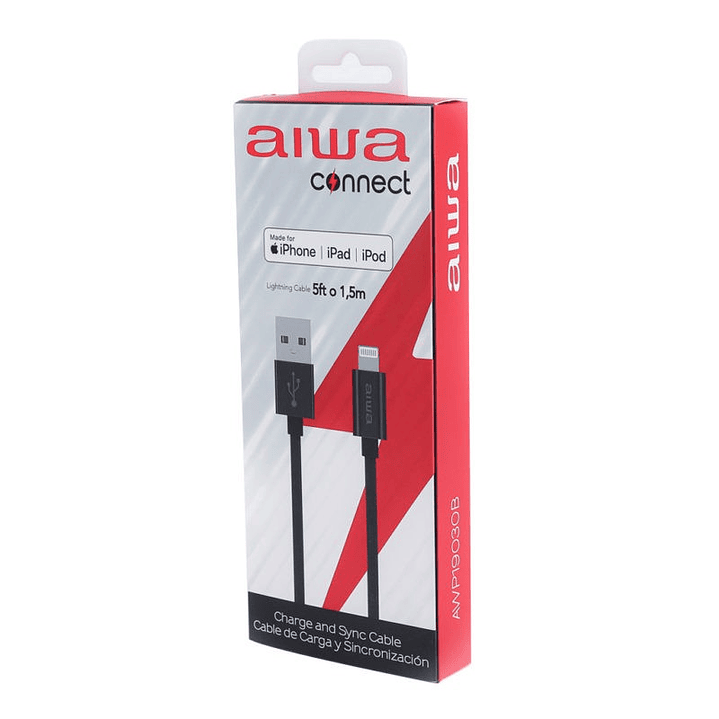 Cable Usb Lightning 1.5m Mfi Aiwa Negro 2