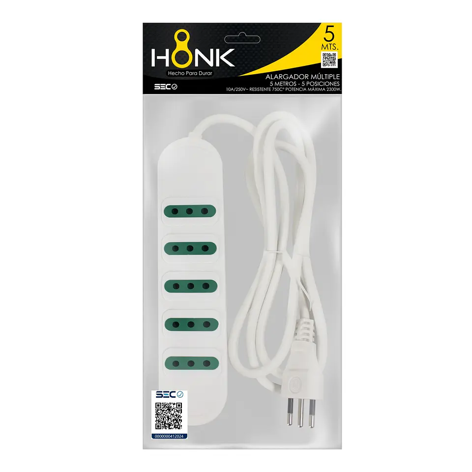 Alargador Electrico Honk 5 Mts 5Pos 3