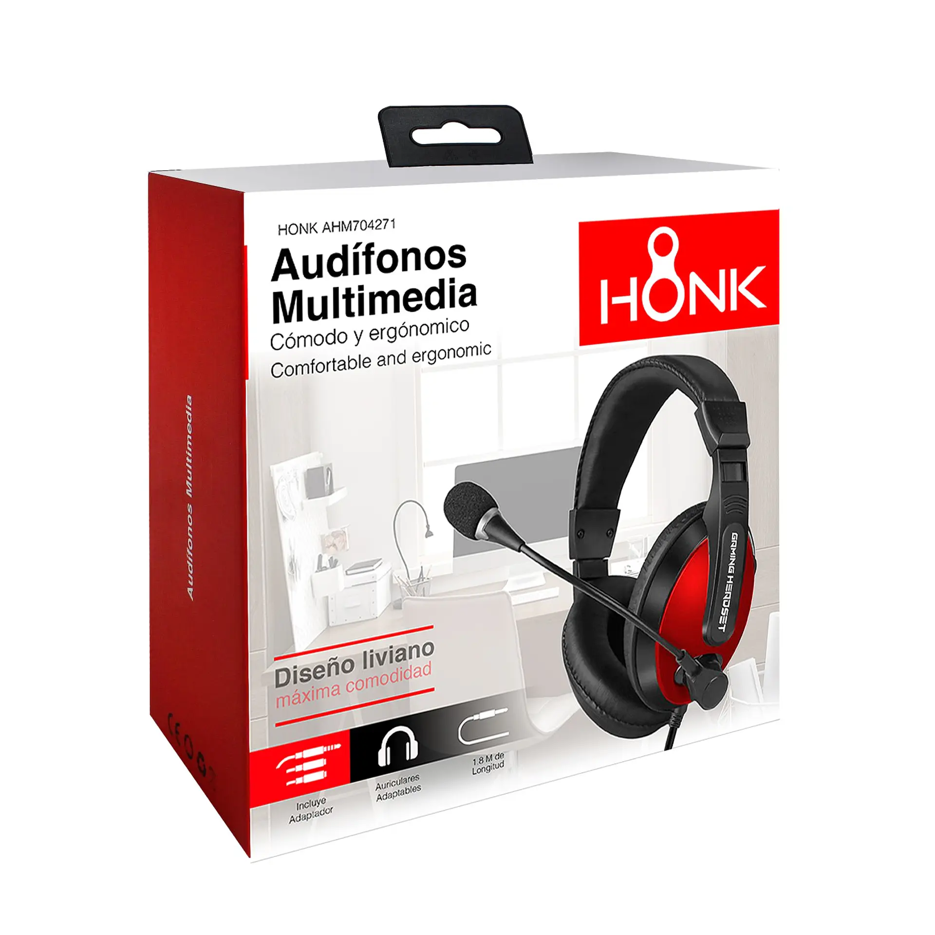 Audifonos Gamer Honk Multimedia Rojo 3.5mm 2