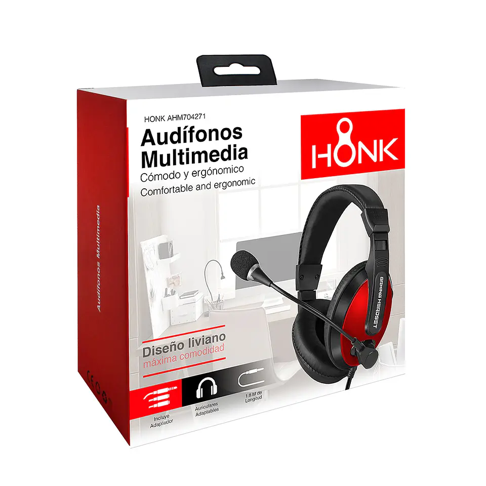Audifonos Gamer Honk Multimedia Rojo 3.5mm 2